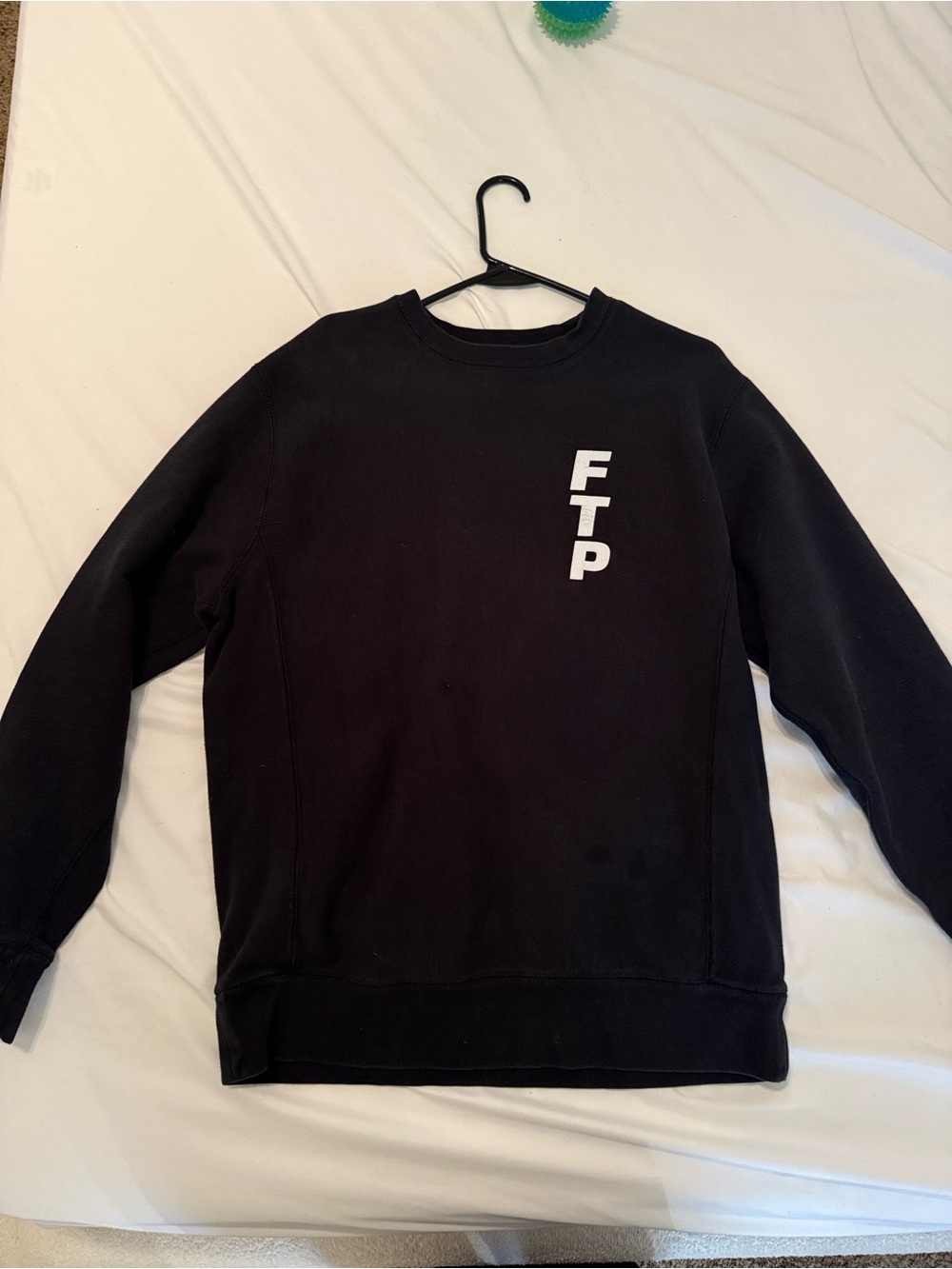 FTP Black Crewneck with White Vertical Logo